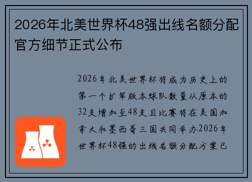 2026年北美世界杯48强出线名额分配官方细节正式公布