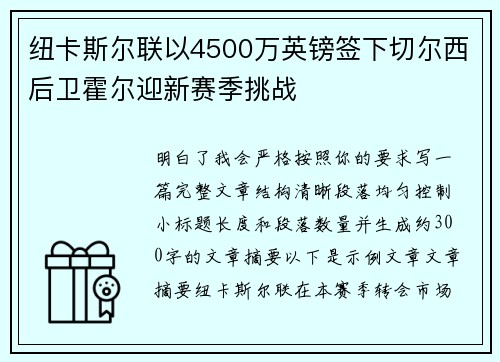 纽卡斯尔联以4500万英镑签下切尔西后卫霍尔迎新赛季挑战
